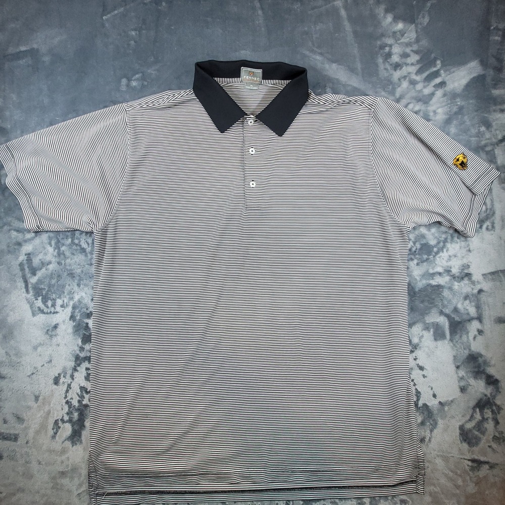 Fennec Highly Evolved Mens XL Polo Shirt Black‎ White Stripe Tiger Logo Golf XL